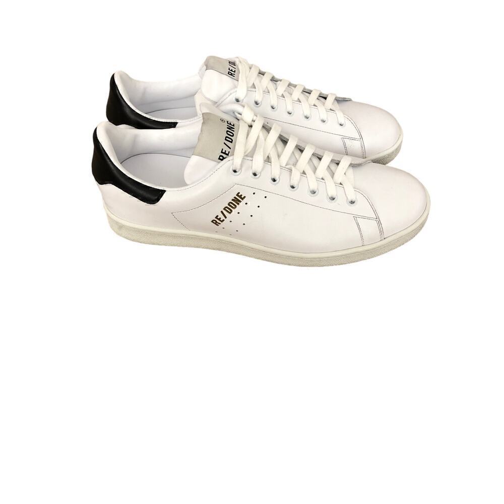 RE/DONE Tennis Sneakers Leather Low Top Trainer Shoes White Black NWOB Size 11